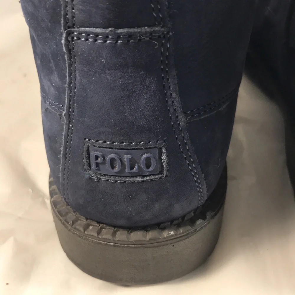Polo Ralph Lauren Navy Blue Leon Lace-Up Ankle Boots with Embroidered Polo Bear